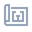 A simplified blue and white icon of an architectural blueprint featuring a rolled-up corner and lines forming the shape of a house or building layout.
